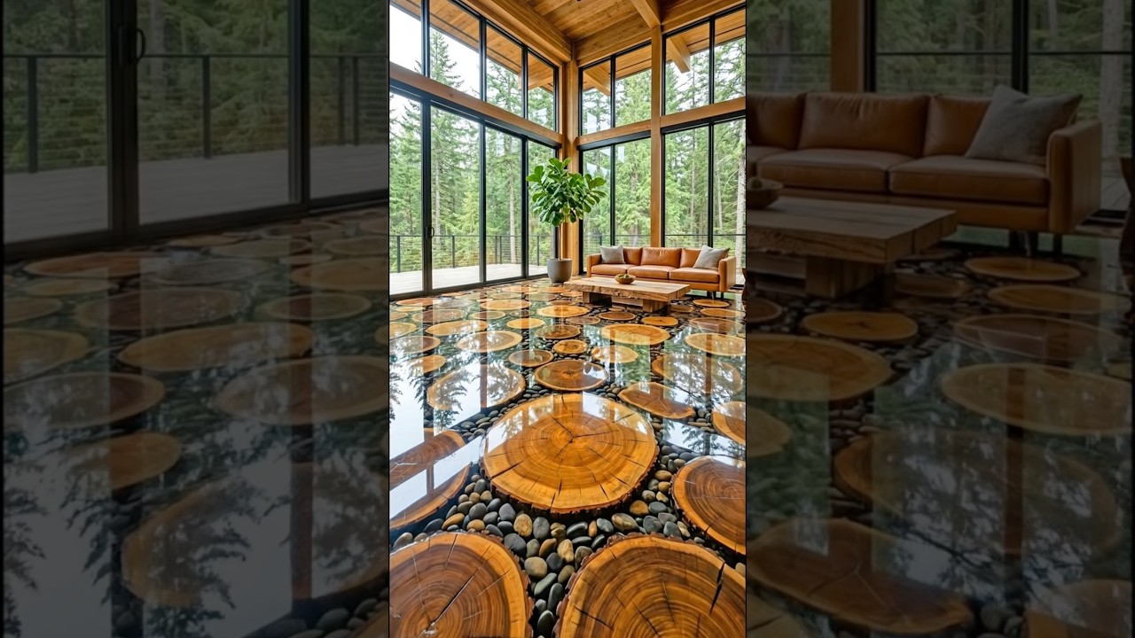 Incredible wood slab epoxy flooring! 🤯🙌 #interiordesign #homedesign