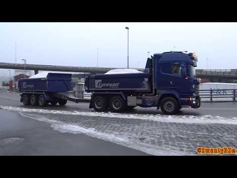 4K| Dump Trucks Transporting Salt
