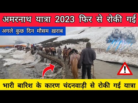 Amarnath yatra 2023 pahalgam - भारी बारिश के कारण चंदनवाड़ी से रोकी amarnath yatra 2023