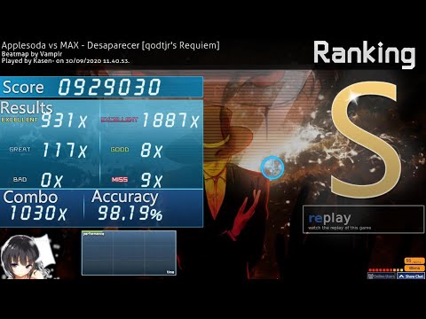 [osu!mania] Applesoda vs MAX - Desaparecer [[7K] qodtjr's Requiem] 6.43* 98,19%