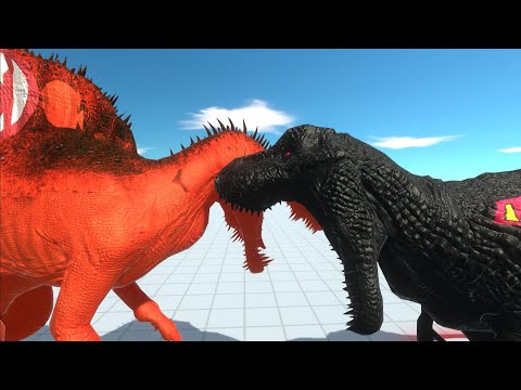 GREEN LANTERN SPINOSAURUS vs RED SUPERMAN T-REX  DEATH RUN - Animal Revolt Battle Simulator