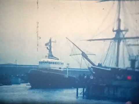 Old Cine film of HMS Warrior leaving Hartlepool ..