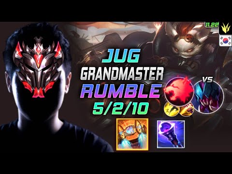 GrandMaster Rumble Jungle vs Rek'Sai - 천상계 정글 럼블 템트리 룬 벨트 포식자 ランブル Рамбл 机械公敌 藍寶 - KR 11.22