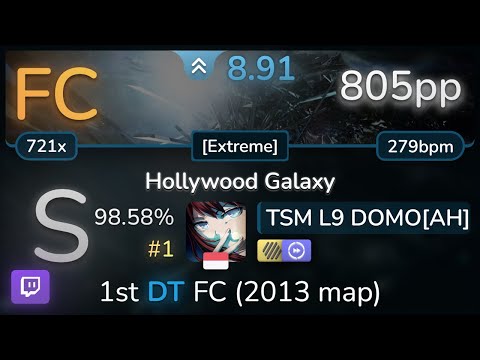 🔴 8.9⭐ TSM L9 DOMO[AH] | dj TAKA - Hollywood Galaxy [Extreme] +HDDT 98.58% (#1 805pp FC) - osu!