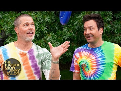 Frisbee Trick Shots with Brad Pitt | The Tonight Show Starring Jimmy Fallon
