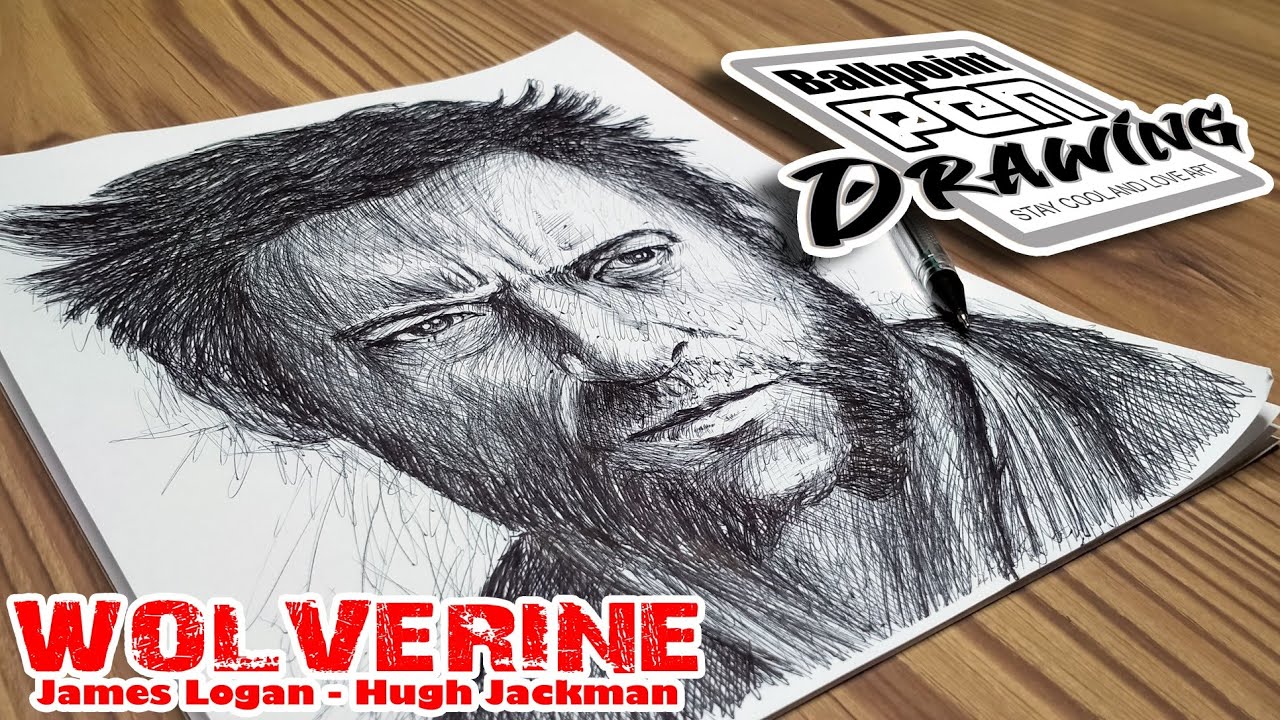 🟥 Logan / Wolverine Portrait Drawing and Shading with One Ballpoint Pen 🟥