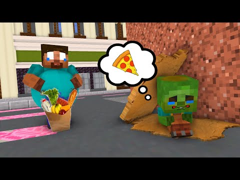 Minecraft, Poor Beggar Baby Zombie and Master HeroBrine vs Zombie invasion - monsterschool