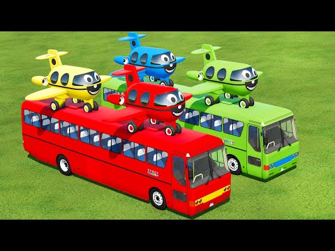 BUS OF COLORS! TRANSPORT AIR PLANE TRACTORS WITH BIG BUS & SMALLEST CARS - Farming Simulator 22