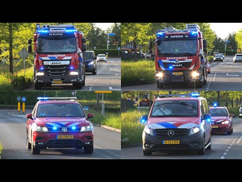 Diverse brandweervoertuigen met spoed rondom brandweerkazerne Elburg na ABWC wedstrijden