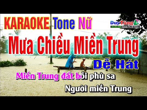 Karaoke || Mưa Chiều Miền Trung - Tone Nữ  (Âm Thanh Vòng 5.1)  Nhạc Sống Duy Tùng