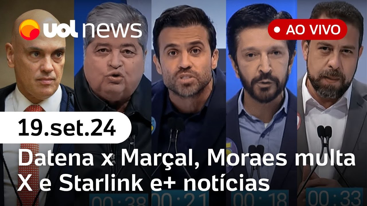 Datena x Pablo Marçal; Moraes multa X e Starlink em R$ 5 milhões ao dia, próximo debate e+| UOL News