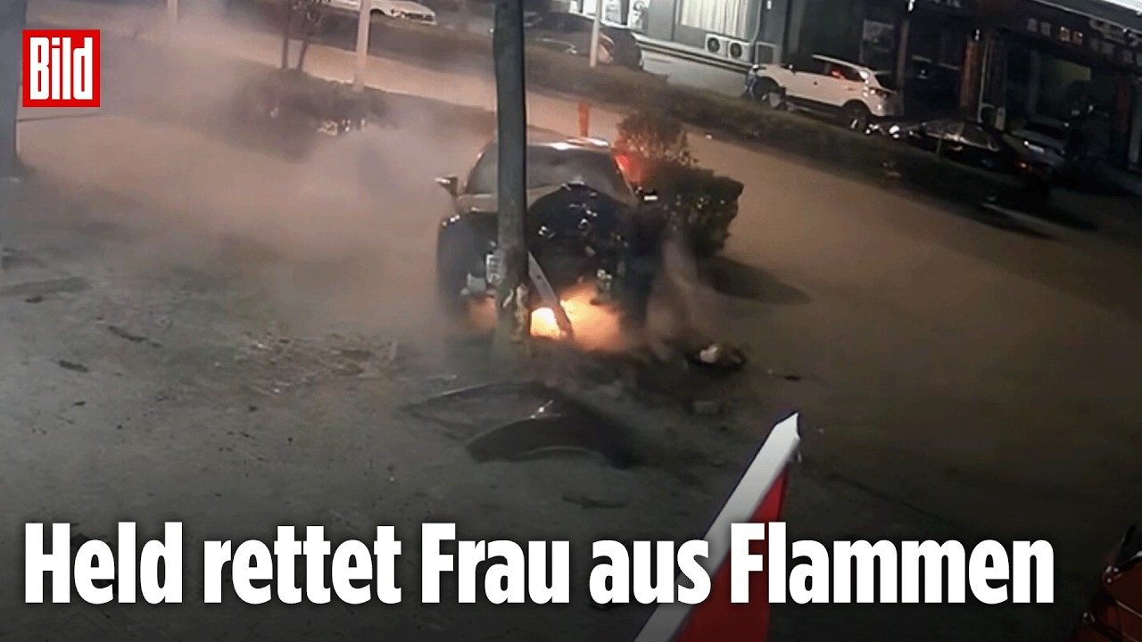 HORROR-UNFALL IN CHINA: Held rettet bewusstlose Fahrerin aus brennendem Auto