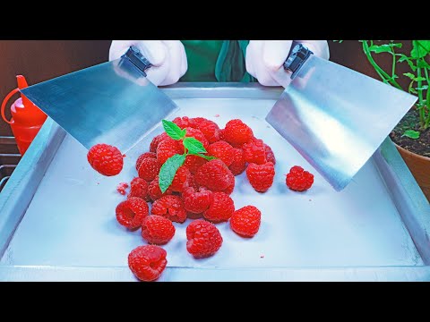Fresh Garden Raspberry Ice Cream Rolls | ASMR 🎧