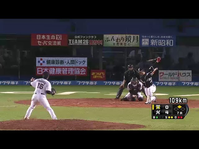 7回表 マリーンズ・藤岡 自己最多!! 毎回の11奪三振!! 7回3安打無失点!!  2014/6/11 M-T