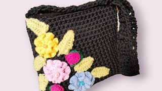 شنطة كروشيه بوردات بارزه bag with flowers #حرف_يدوية #كروشيه #crochet #كورشيه #شنطه_كروشيه