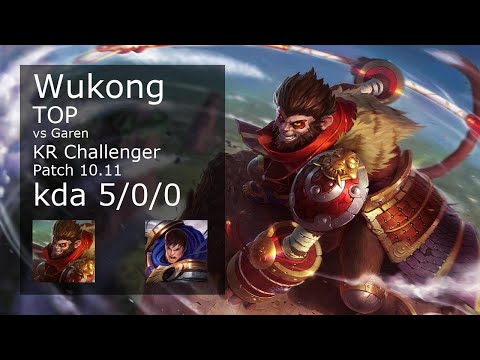 Wukong Top vs Garen - KR Challenger 5/0/0 Patch 10.11 Gameplay