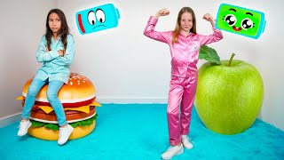Nastya and her friend are learning about a healthy lifestyle