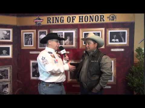 Jason Hetland talks with 2014 PBR Ring of Honor Inductee Gilbert Carrillo on the Rodeo Round Up