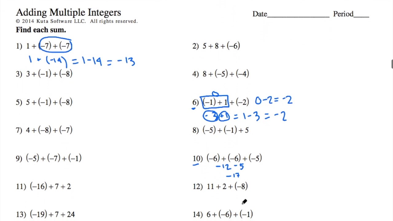 Adding Integer Practice