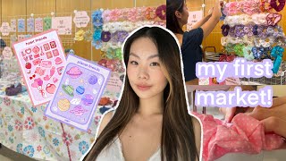 my first craft market vlog! preparations, scrunchie making, sticker designing, procreate, sewing