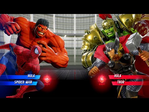 Spider-Man & Hulk VS Thor & Gladiator Hulk (Very Hard) - Marvel vs Capcom | 4K UHD Gameplay