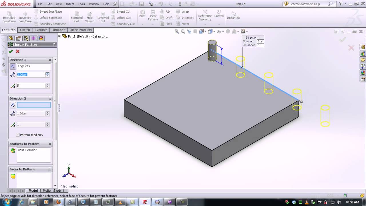 How to use Solidworks 2013   Linear Pattern