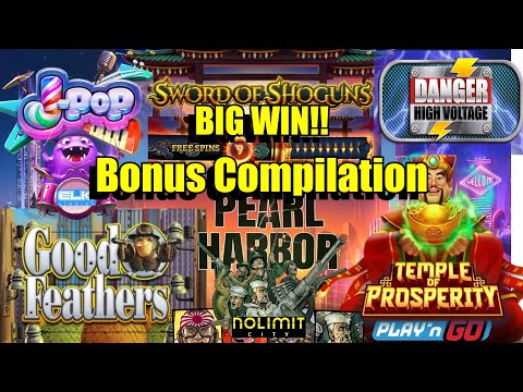 Thumbnail for video: Bonus Compilation, Sword Of Shoguns, Pearl Harbor, Danger HV & Much More Can I get a BIG WIN???