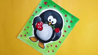penguin with valentine's gift | valentine's day special | penguin painting