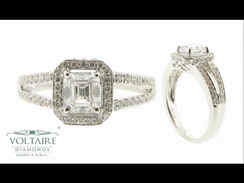 Emerald Cut Halo Style with Split Shoulder Engagement Ring - ER 1190