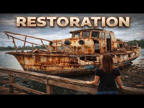 This man transformed an abandoned boat sitting in an old harbor into a large yacht. PART 1