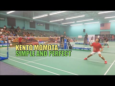 Badminton Robot Kento Momota. Simple step and perfect shot.