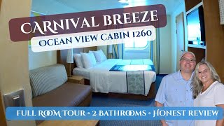 Carnival Breeze Ocean View Deluxe Cabin 1260 Tour & Review | Two Bathrooms & Midship Deck 1