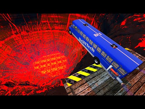 Car Jumps & Falls into Deep Lava Pit - BeamNG.drive