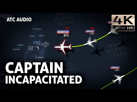 CAPTAIN INCAPACITATED over Atlantic Ocean. British Airways Boeing 777. Real ATC Audio