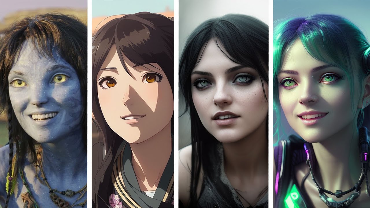 Avatar 2 characters in style of Cyberpunk, Fantasy, Anime using AI Stable diffusion and ControlNet