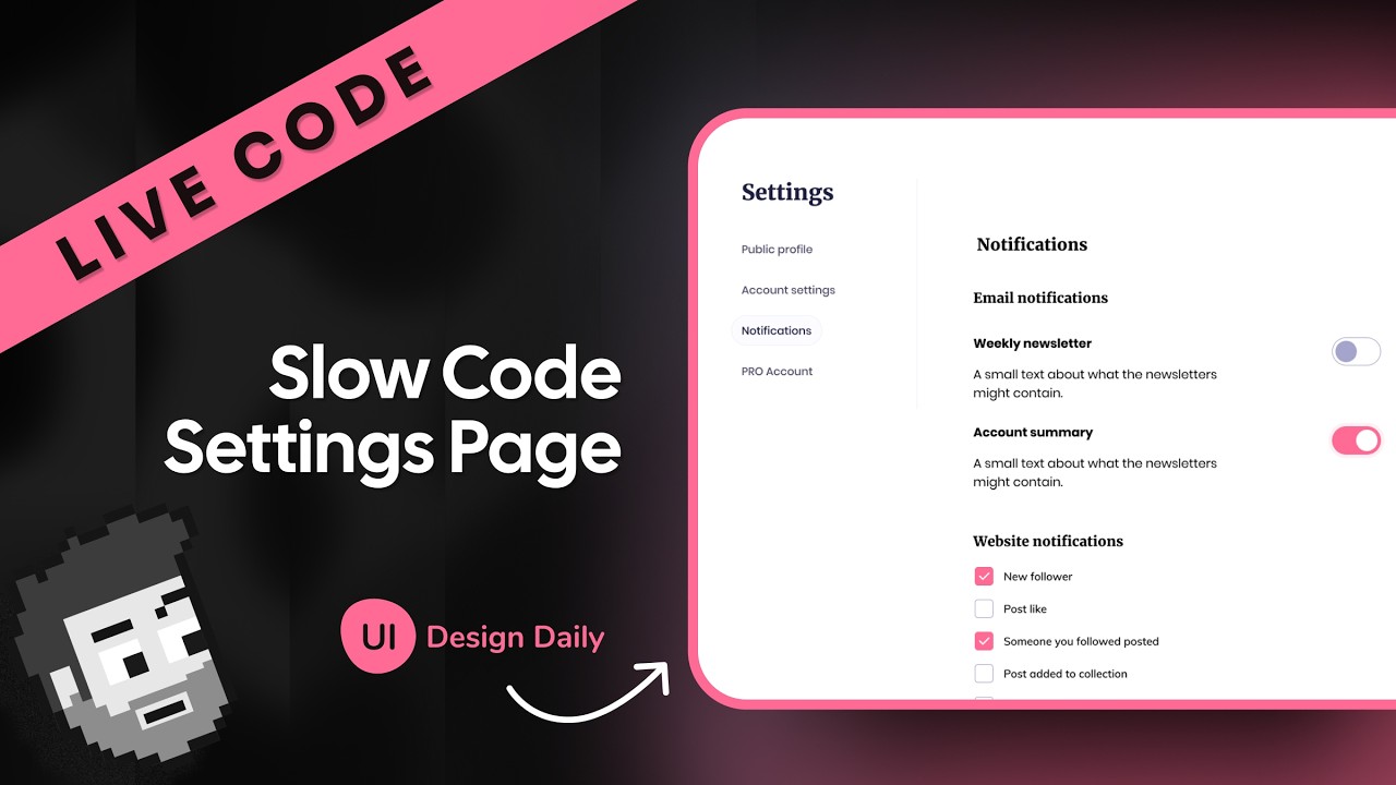 Live Code: Settings page (UI Design Daily)