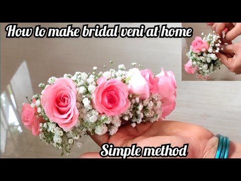 How to make bridal flower for hair/baby breath & pink Rose veni/gypsy flower veni