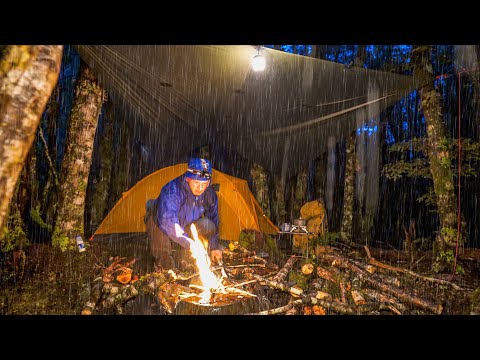 Camping in the Heavy RAIN - Surviving the Night Alone in my TENT.
