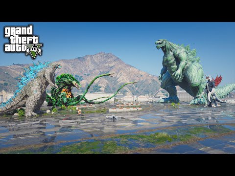 Godzilla, Biollante vs. Godzilla Earth, Millennium Gigan Epic Battle ( GTA V Mods )