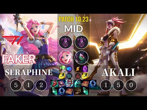 T1 Faker Seraphine vs Akali Mid - KR Patch 10.23