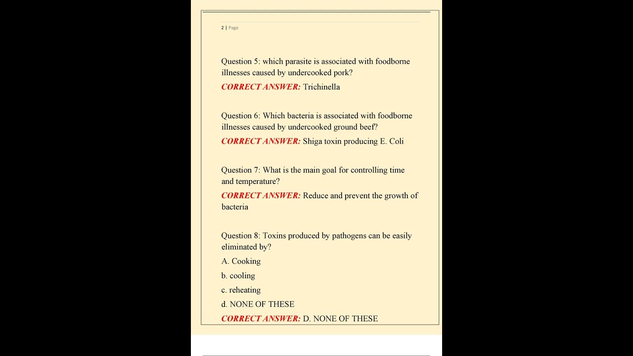 AAA Food manager certification test questions and answers