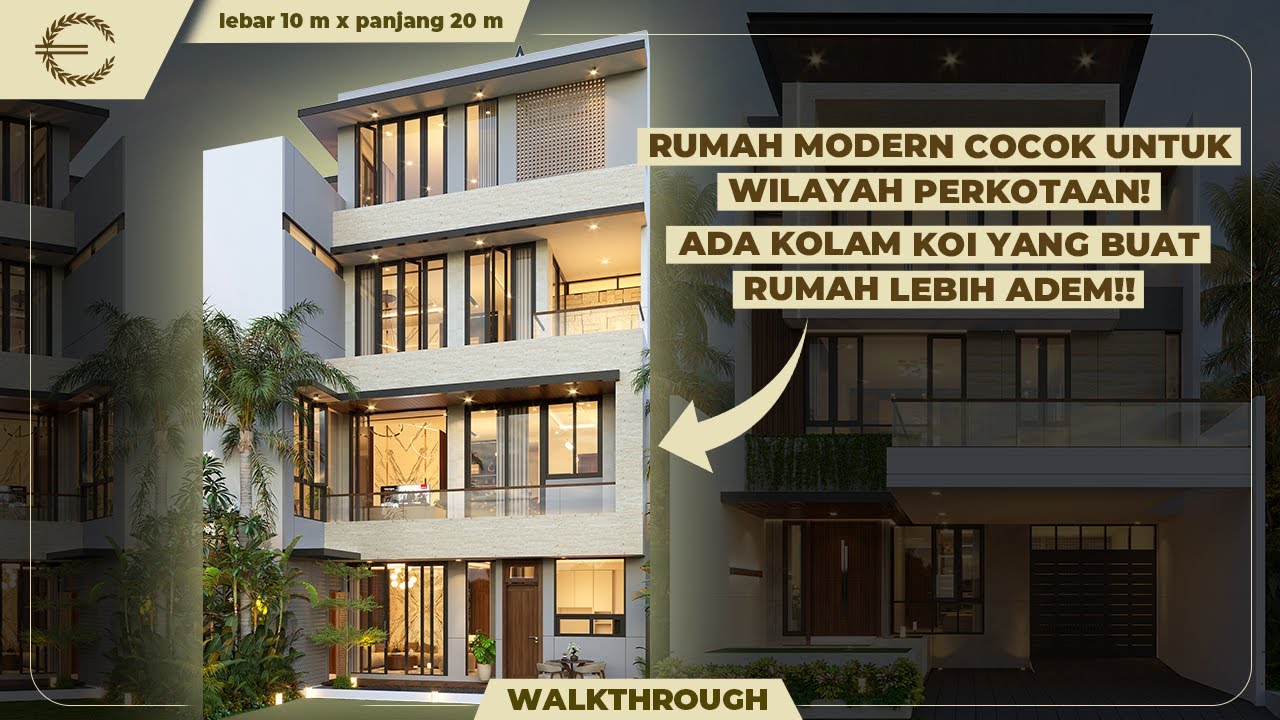 Video 3D Jasa Arsitek Desain Rumah Modern 3.5 Lantai Lebar 10 m, Luas Bangunan 522 m<sup>2</sup>