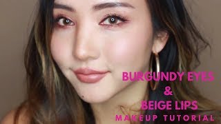 Burgundy Eyes & Beige Lips Makeup Tutorial