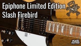 Video thumbnail for Epiphone Limited Edition Slash Firebird at Peach Guitars! by Peach Guitars