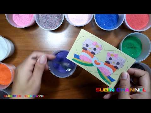 Baby coloring paintings by sand | Hello kitty heart shape