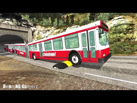 LONG BUS, CITY BUS, SCHOOL BUS Vs MASSIVE SPEED BUMPS - BeamNG.Drive