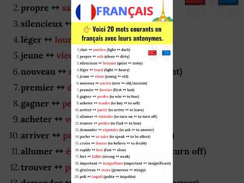 Voici 20 mots courants en français avec leurs antonymes #français #frances #vocabulaire #antonymes