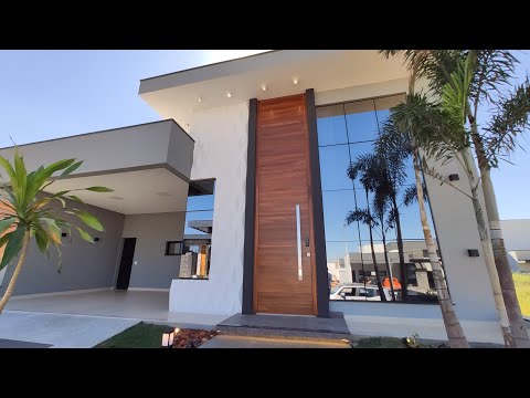 Projeto casa térrea com 180 m² com Demi suítes, sala com pé direito duplo e excelente acabamento