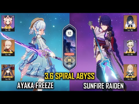 【GI】C2R1 Ayaka Freeze and C0 Raiden Sunfire- 3.6 Spiral Abyss Phase 2 - Floor 12 9 Stars