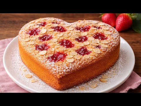 Dolce facile per San Valentino ❤️ Torta a cuore con marmellata di fragole 🍓